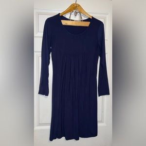 Styleword Navy Blue Long Sleeved Pleated T-Shirt Swing Dress Size Medium EUC